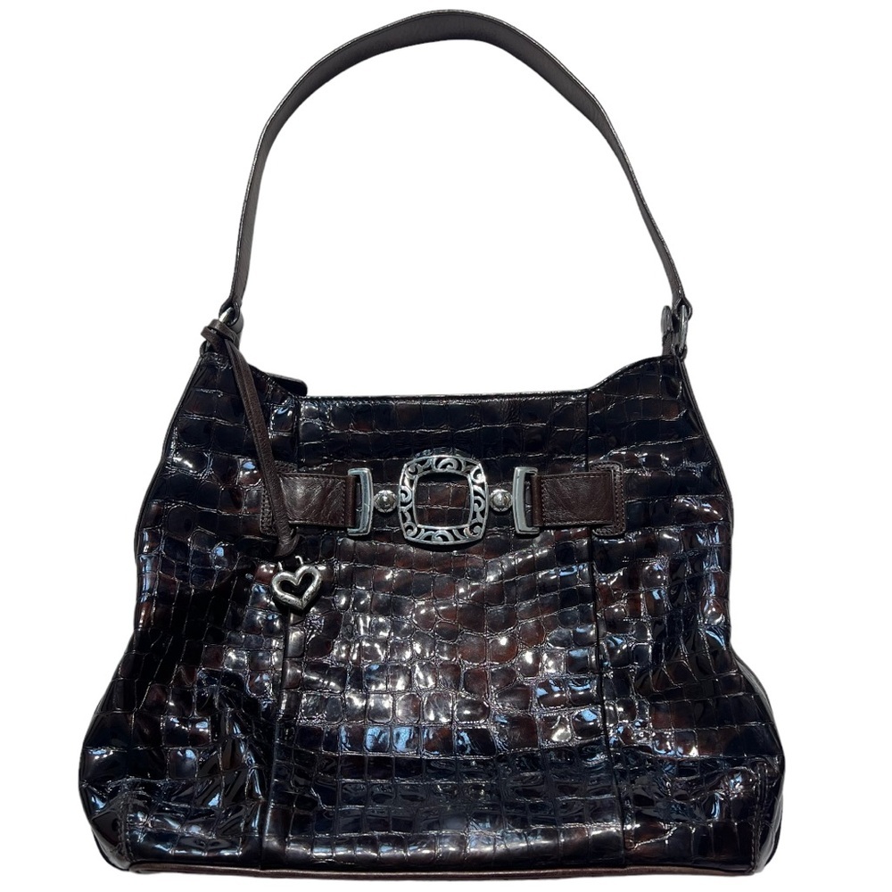Brighton parent leather croc embossed coffee brown handbag purse